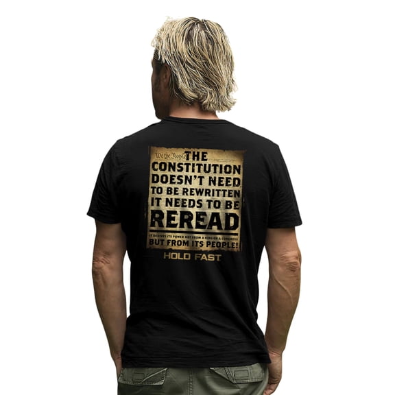 HOLD FAST Mens Short Sleeve Casual T-Shirt, The Constitution, Black, SM