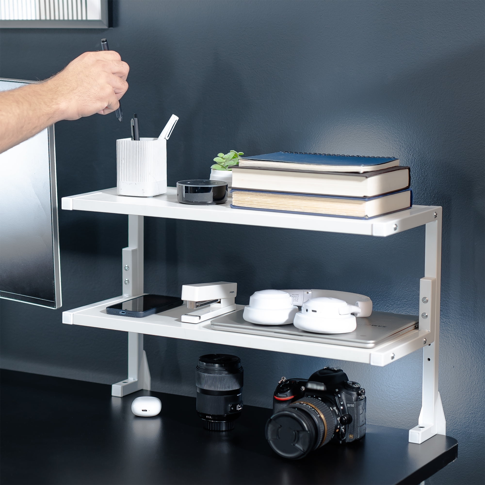 VIVO White Clamp-on 24" Above or Below Desk 2-Tier Shelving Unit, Desk Organizer