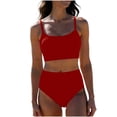 thumbnail image 2 of Xdegoge Swimsuits for Women Scoop Neck Crop Top High Waisted Bikini Sets Smooth Solid Color Flattering Full Coverage Summer Vacation Swimwear, 2 of 7