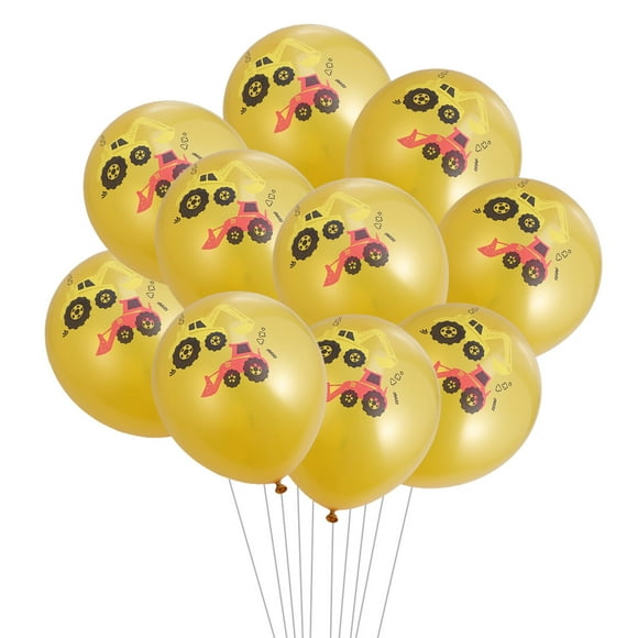 10 Pcs Ballons en Latex Dorés pour Enfants Qui Aiment les Voitures et les Excavatrices Fête d'Anniversaire