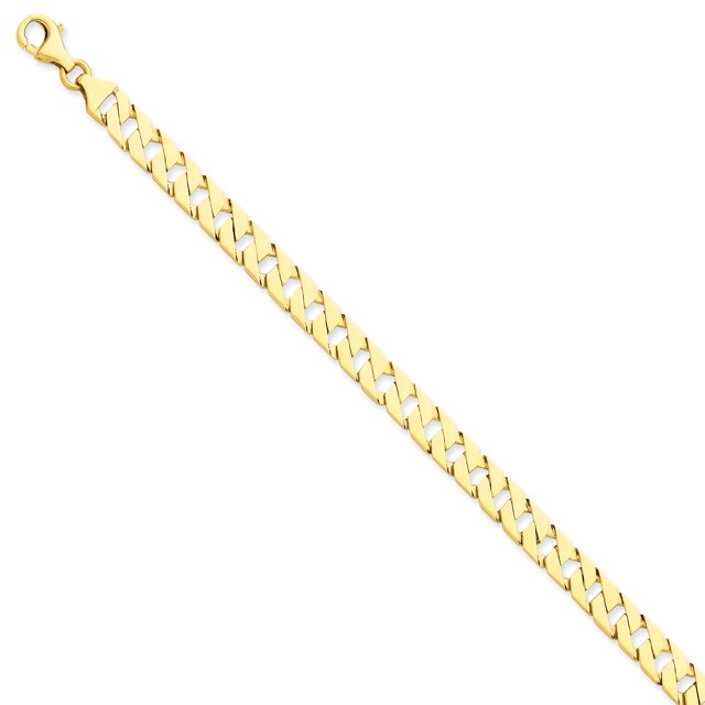 14k Yellow Gold 7 Inch 7.4mm Hand Link Chain Bracelet Fancy H Curb