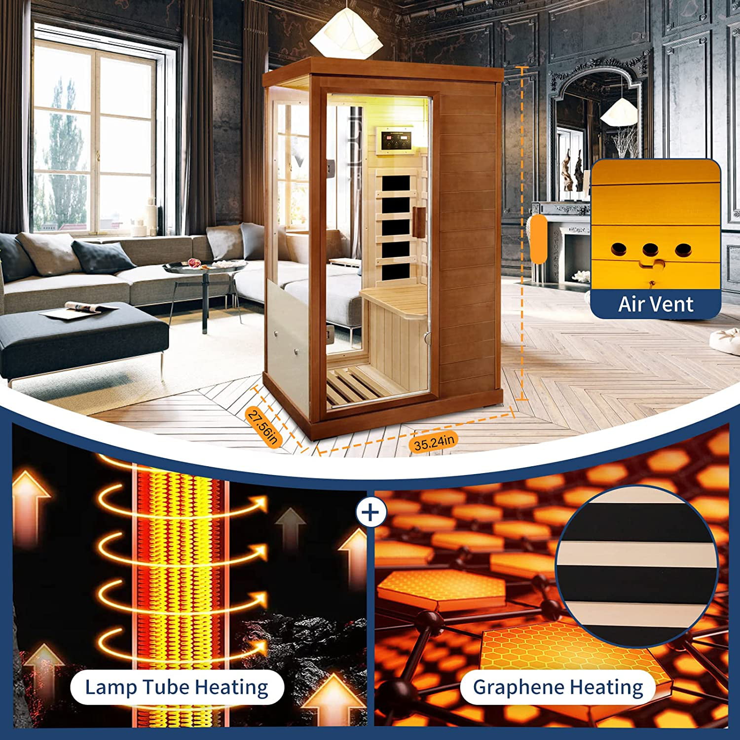  HOSAUNA Mini sauna infrarroja para el hogar, interior de 800 W, saunas  infrarrojos lejanos hechas de cicuta canadiense, terapia infrarroja, sauna  de calor seco, tiempo preestablecido bajo EMF, audio, luces, 5