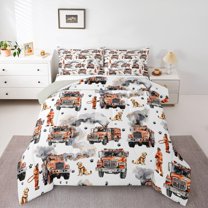 Castle Fairy Cartoon Firefighter Car Queen Comforter Set,Fire Truck Bedding Comforter Set