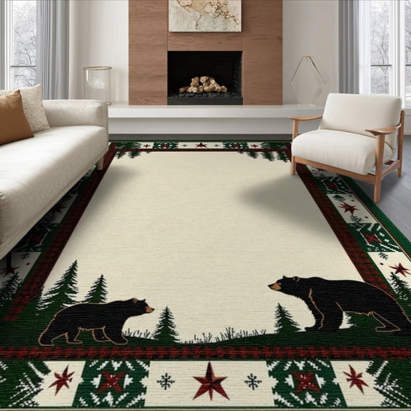 ODIKA 8'x10' Washable Area Rug Cabin Cowboy Motif Mens Decorations Reindeer Lone Southwestern for Dining Room, Large Office, Lounge, Non-Slip Chair-Friendly Mat