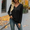 thumbnail image 4 of Ounisa Womens Tops Long Sleeve Shirts Fall Winter Casual V Neck Button Knit Pullover Lightweight Tunic Blouse, 4 of 7