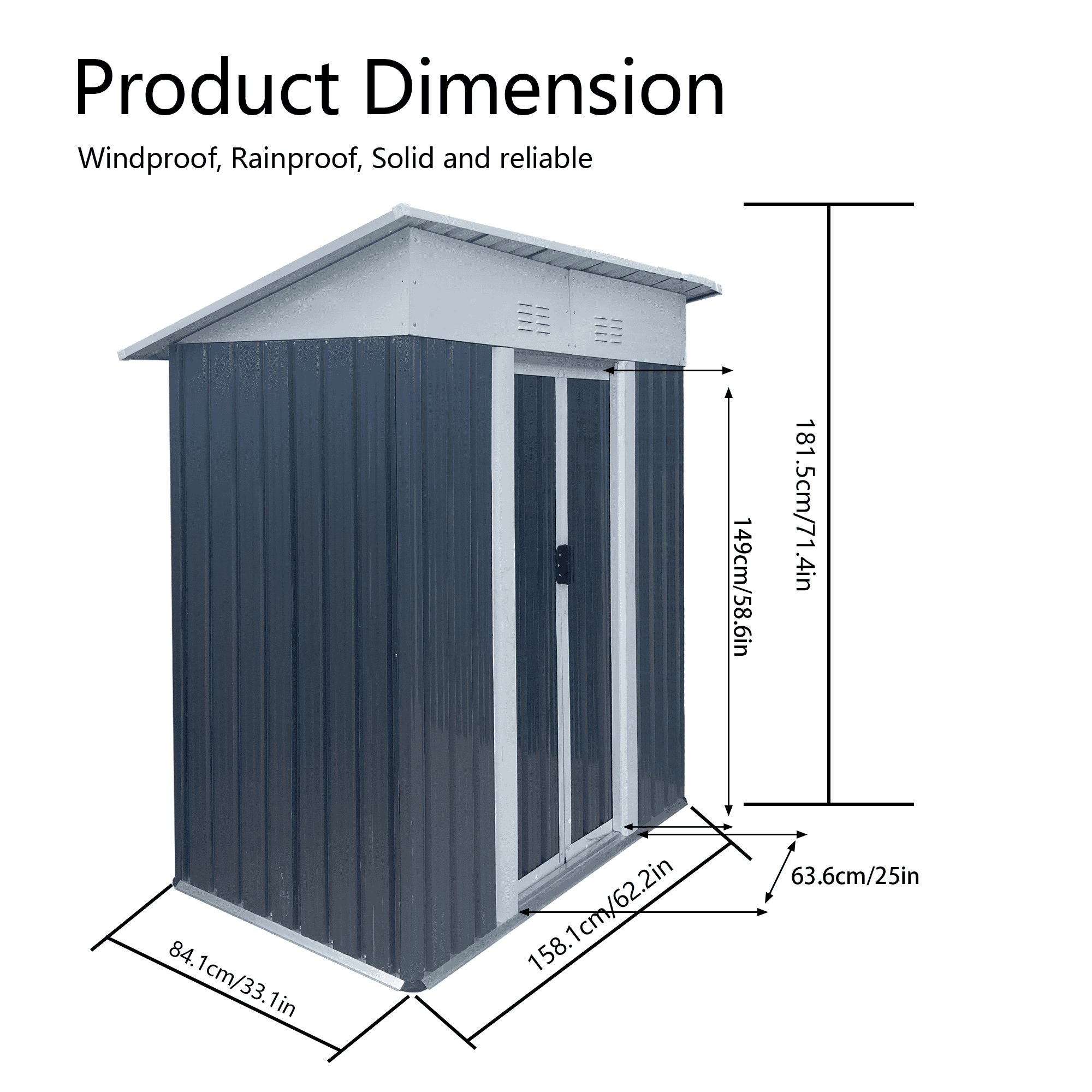 Outdoor Storage Shed 5FTx3FT Pent Roof Grey Outdoor Tool Bike Storage Garden Shed With Aluminum Alloy Frame And Sliding Door,Small Storage Shed