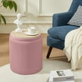 thumbnail image 2 of Pink Ottoman with Storage Set of 2 Velvet Upholstered Round Vanity Stool Footrest for Makeup Multifunction Support 300lbs Modern Ottoman Coffee Table Padded Seat for Living Room&Bedroom, 2 of 10