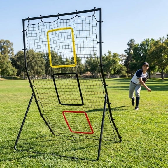 Ataujin Baseball Practice Net, Baseball & Softball Pitching and Fielding Rebounder, 6 ft x 4 ft Pitching & Fielding Rebounder with 3 Goal Zones, Softball Training Aid