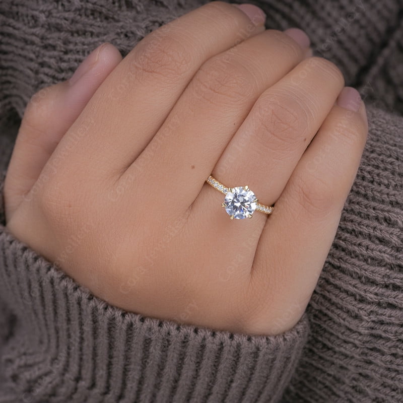 Cora Jewellery 2.0CT Round Moissanite Engagement Ring for Women, 10K Yellow Gold, 9 US