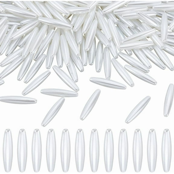 200Pcs Oval Pearl Beads Bulk White Oval Long Beads Pearl Loose Bead Pearls Bracelet Bead for DIY Beacelet Necklace Earring Jewelry Making Craft Hole: 1.5mm