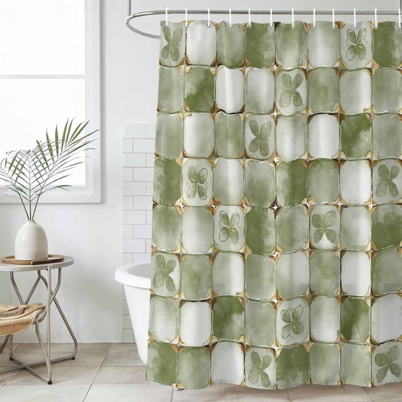 Sage Green Geometric Waterproof Fabric Shower Curtain,Modern Abstract Art Botanical Waterproof Fabric Shower Curtain for Bathroom Curtains Bathtubs Hotel Shower Curtains with 12 Hooks Standard 60x72