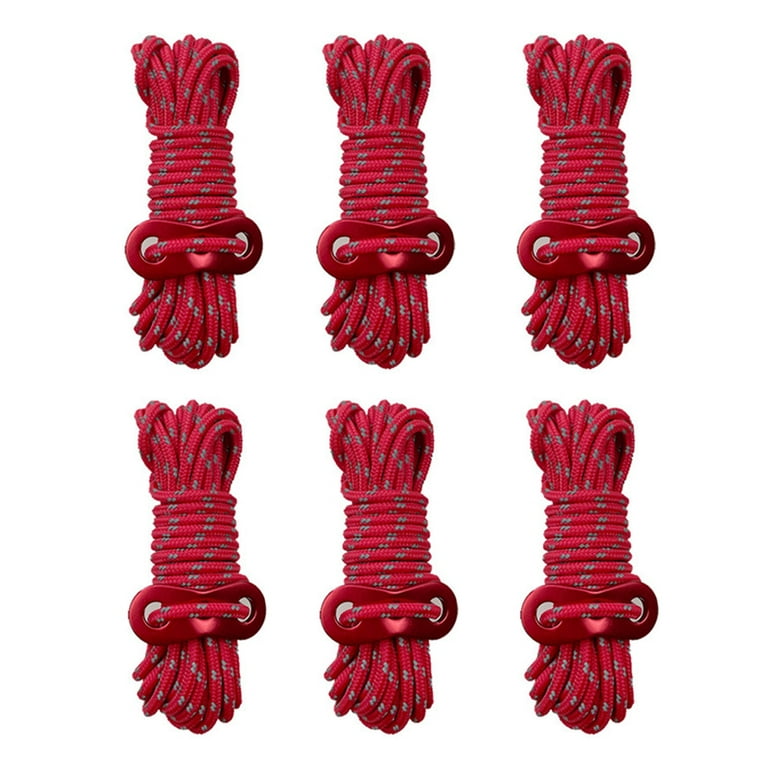 8 button Heavy Duty Camping Rope - 3.5mm Outdoor Reflective Guy Lines with Tensioner  Adjuster Strong Nylon Cord for Large Tent Big Tarp Canopy Tie Downs-Red 