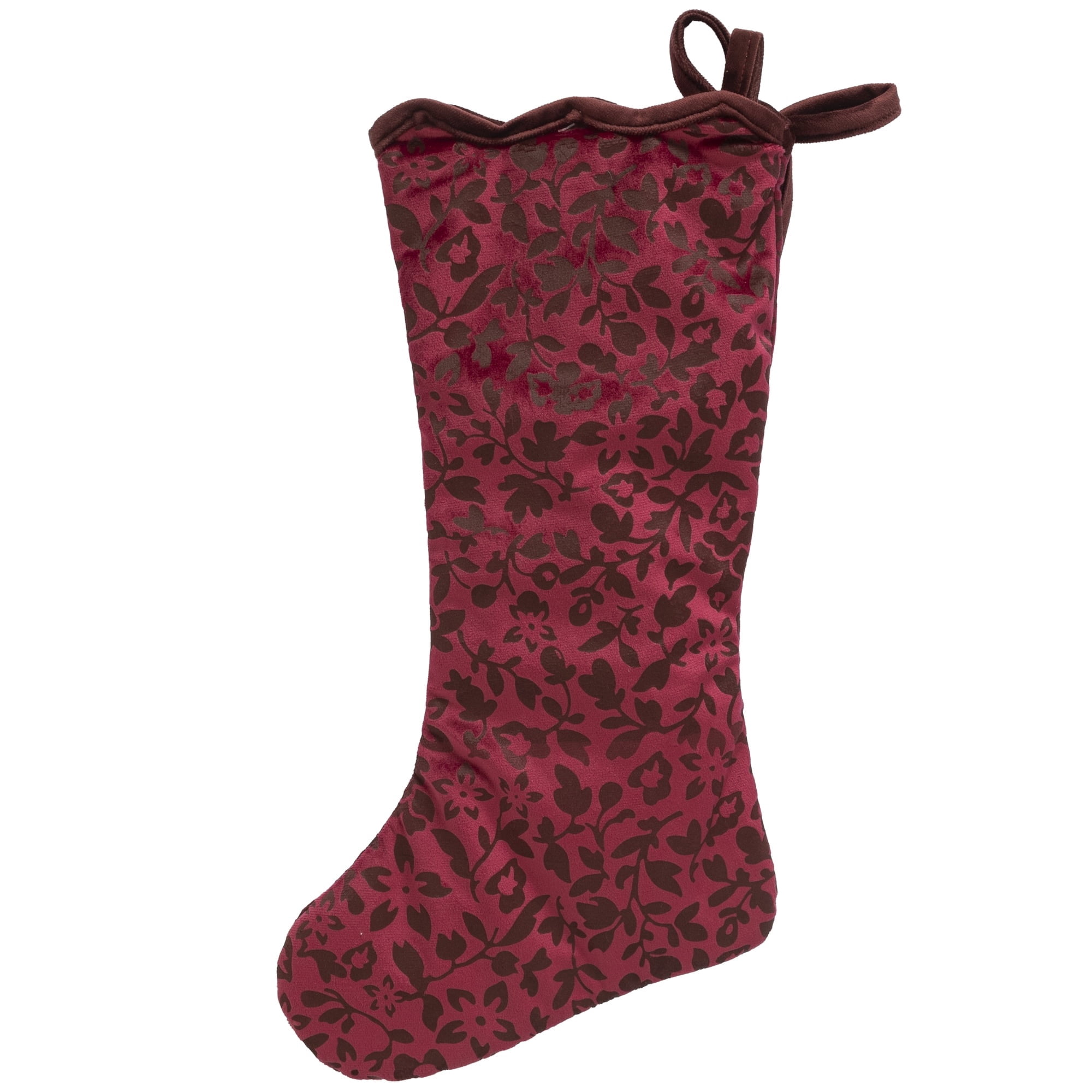 Velvet Floral Christmas Stocking, Burgundy, 20", by Holiday Time