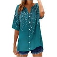 thumbnail image 2 of Fengqque Womens Half Sleeve Button V Neck Printing Shirts Short Sleeve Tops Loose Fit Blouses Women's T-shirt Mint Green XXXL(XXXL), 2 of 5