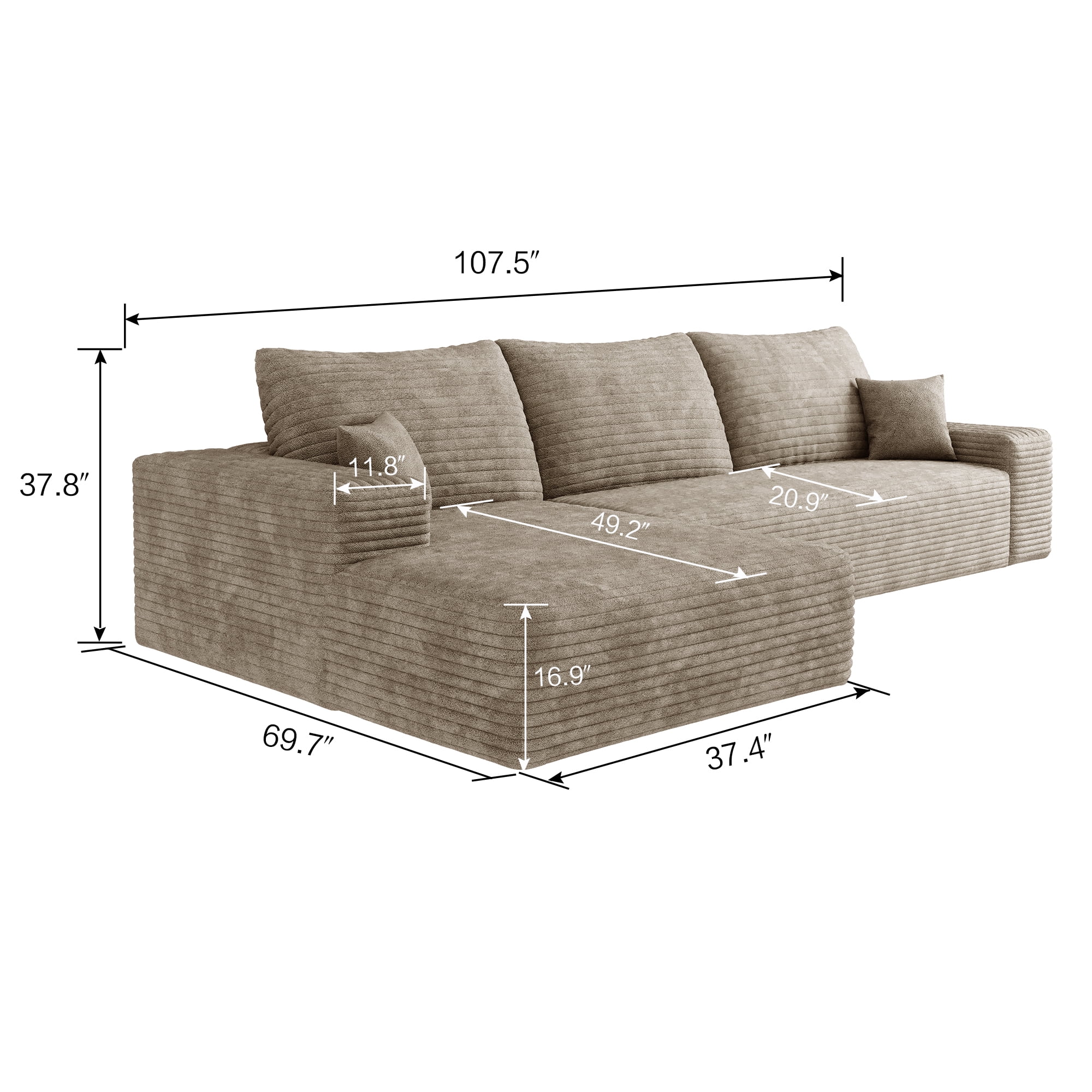 MAYEERTY 107" Camel Modern Modular Cloud Sectional No Assembly Warm Tones Cozy Room