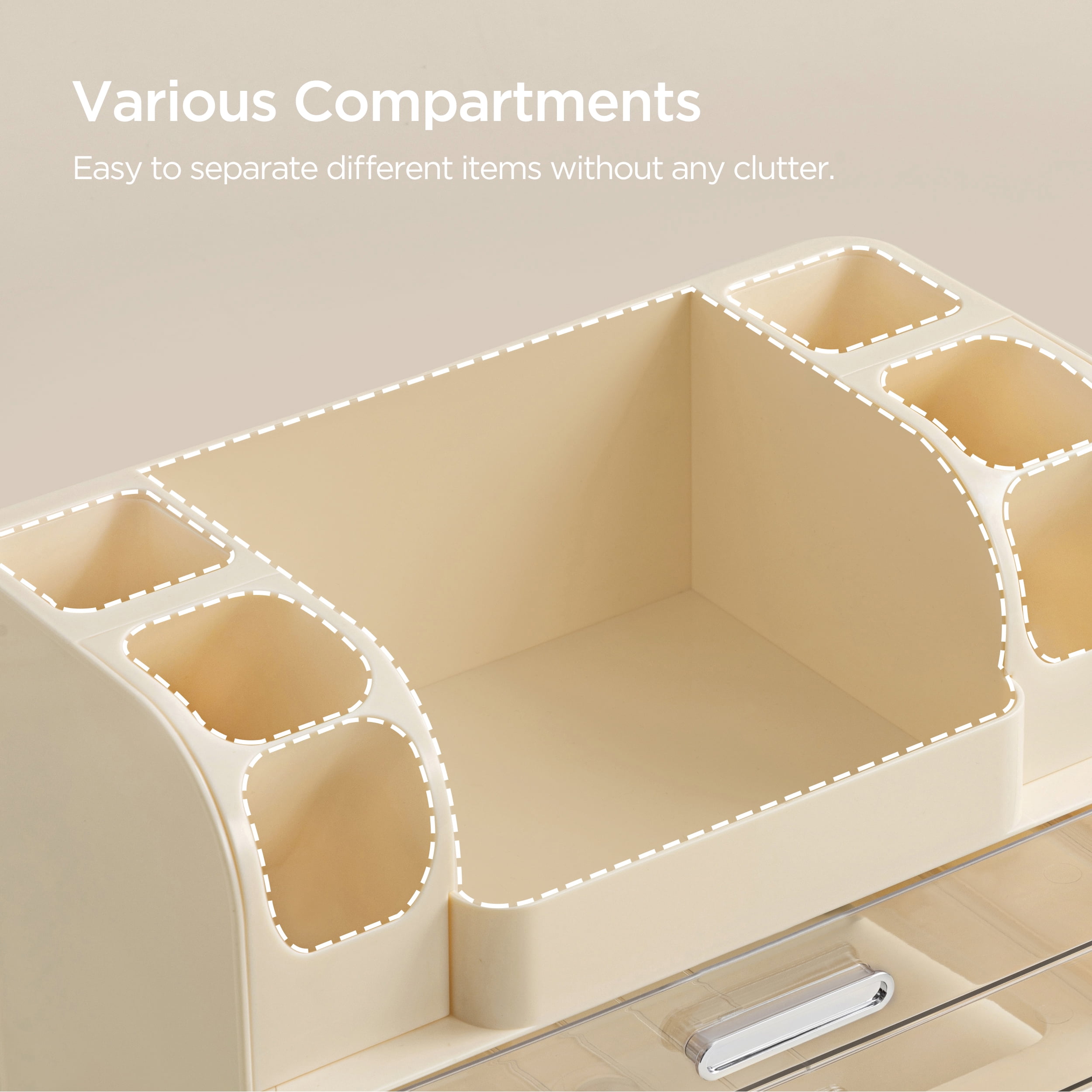 HBlife Makeup Organizer for Vanity with Brush Holder, Large Bathroom Countertop Cosmetic Organizer, Beige