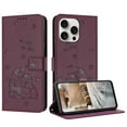 thumbnail image 2 of Wallet Case for iPhone 12 Pro / 12 6.1",Women Flip Magnetic Folio PU Leather Protective Case Wrist Strap Card Slots Holder Purse Emboss Cute Puppy Stand Case for iPhone 12 Pro / 12 6.1",Maroon, 2 of 10