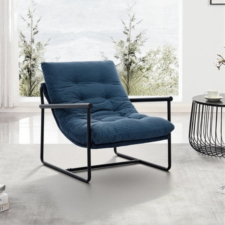 Modern Accent Chair for Living Room Arm Chair with Metal Frame Upholstered Armchair with Soft Cushion for Bedroom Lounge Reading Room,Blue
