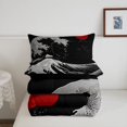 thumbnail image 5 of meiyoeat Japanese Black Wave Full Size Comforter Sets For Kids,Ukiyo-E Style Print Bedding Comforter Set,Black Reversible,3 Pieces, 5 of 7