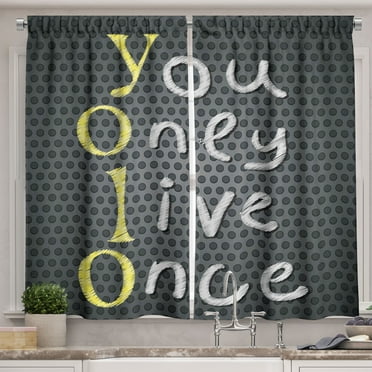 Ambesonne YOLO Kitchen Curtains, Modern Freedom Slogan, 55"x39", Charcoal Grey Yellow