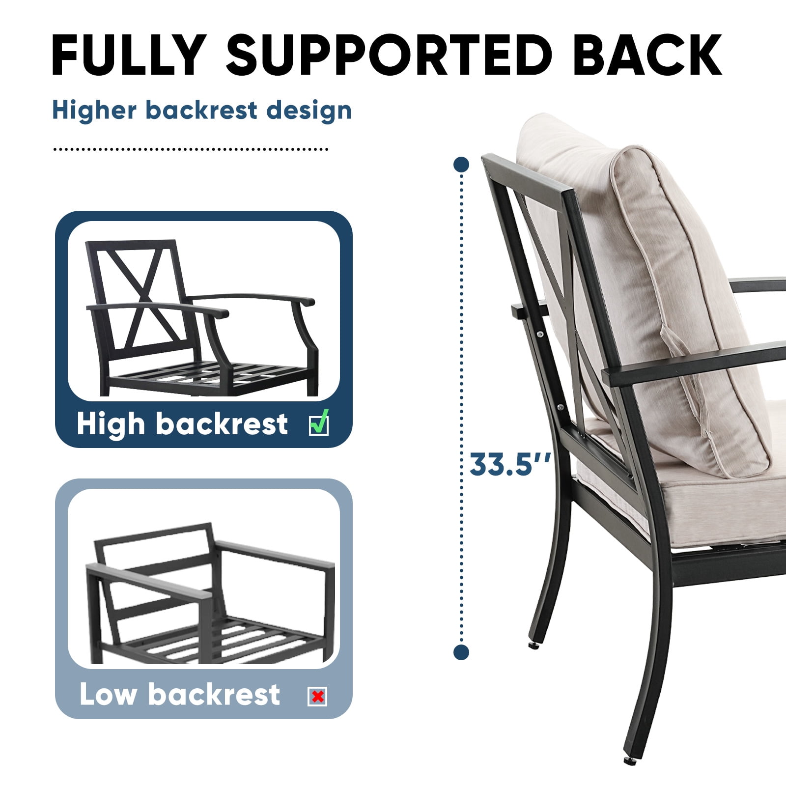 TerraRelax 4 Piece Outdoor Patio Furniture Set, Oversized Metal Conversation Set with High Back & Deep Seating, Water-Repellent Cushions, Coffee Table for Porch, Deck, Backyard, Beige