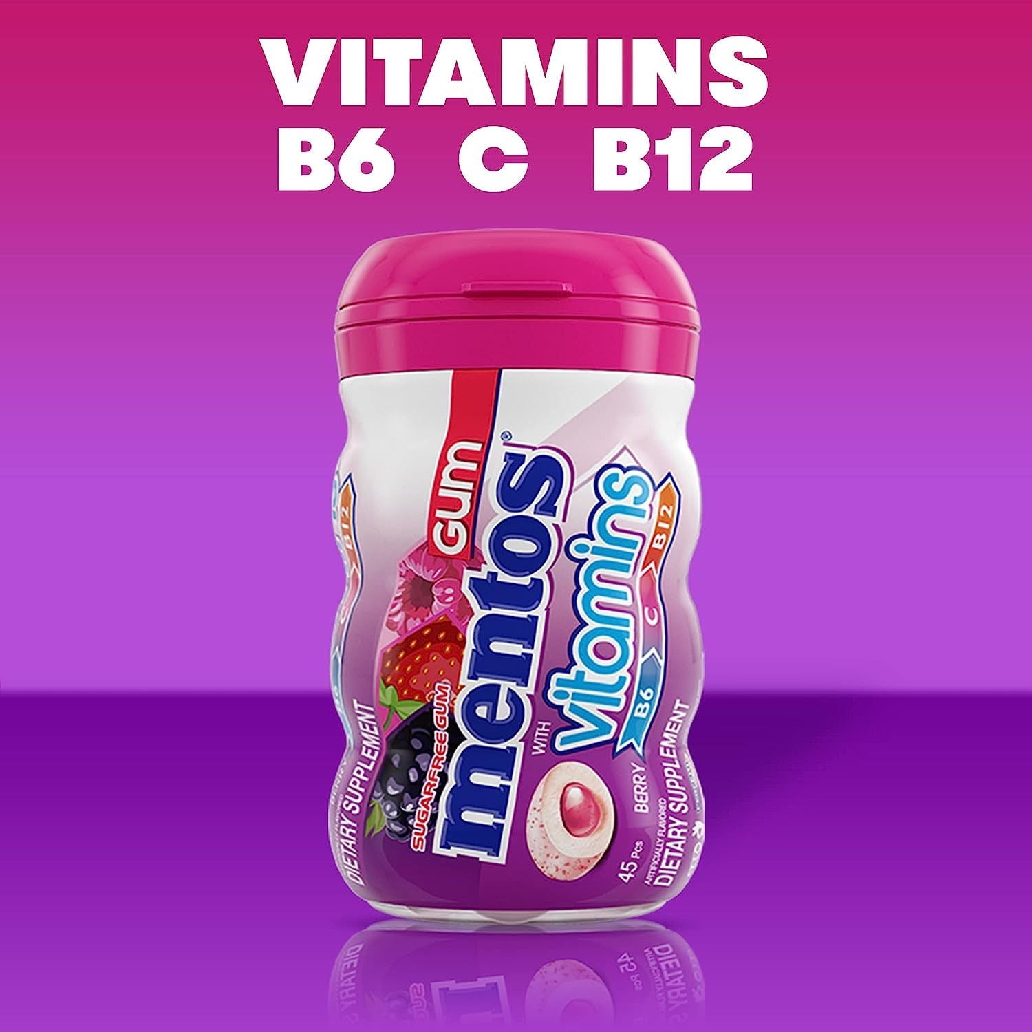 Mentos Sugar Free Chewing Gum Berry Flavored (Pack of 18)
