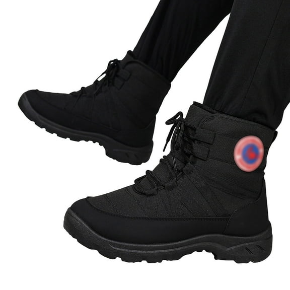 Snow Boots for Men Comfy Furry Lined Warm Winter Ankle Booties Trendy Antislip Lace up Thick Sole High Top Hiking Boots Sneakers Black Size 12
