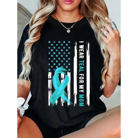 100% Cotton I Wear Teal For My Mom Cervical Cancer Awareness T-Shirt
