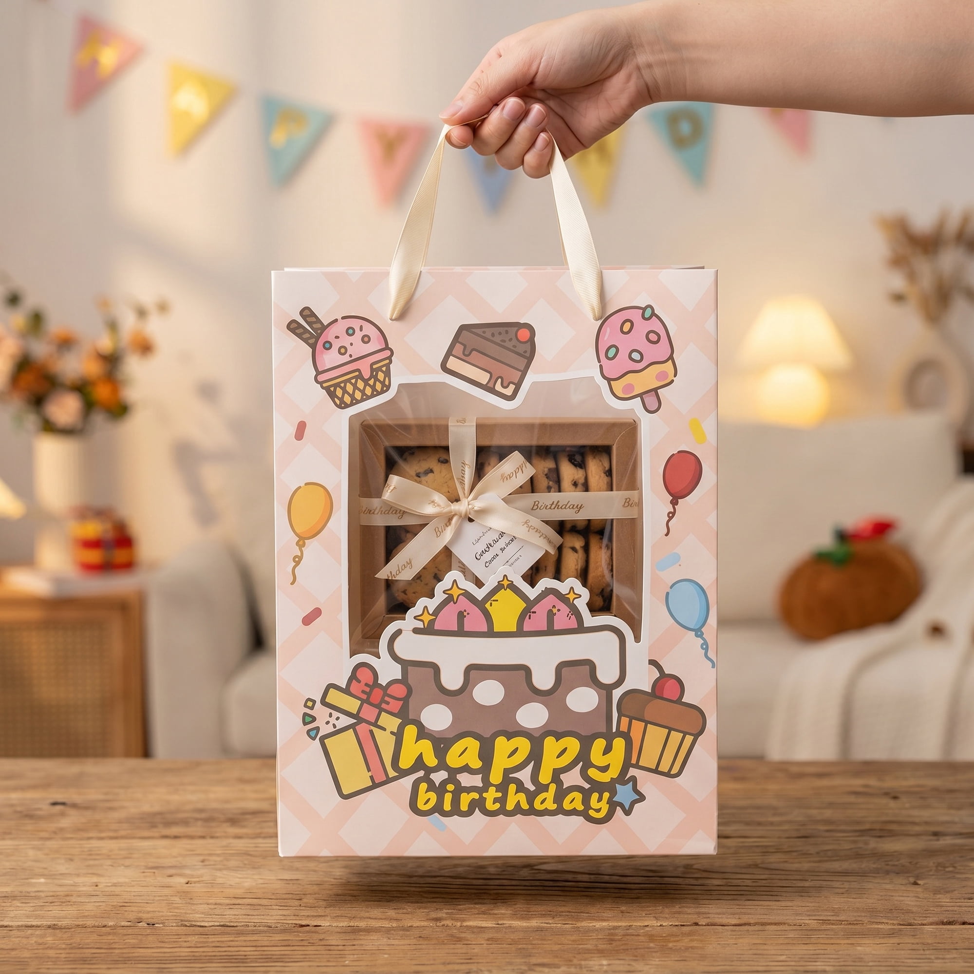 Unique Bargains 6Pcs Colorful Cartoon Gift Bags Yellow 5.7" x 3.9" x 7.7"
