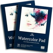 Art-N-Fly Watercolor Paper Pad 9x12" 2 Pack - Cold Press Water Color Sketchbook Pad 30 Sheets 140 lb for Art Painting, Drawing, Wet & Mixed Media - Water Coloring Paint Paper for Artist & Kids