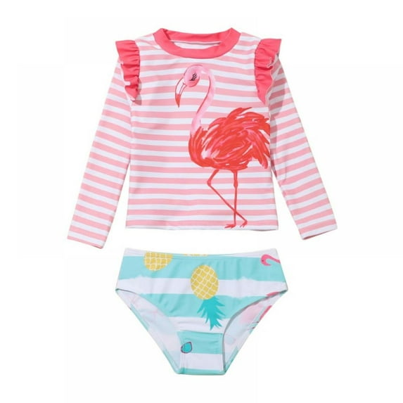 BULLPIANO Toddler Long Sleeved Rashguard Swim Bathing Suit Set Bathing Suits with Sun Protection