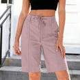thumbnail image 2 of Byworldtasic Bermuda Shorts for Women Trendy High Waist Knee Length Chino Long Shorts Drawstring Summer Casual Short, 2 of 7