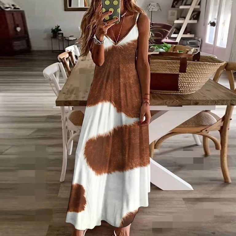 JHWJH25 Cow Print Texture Sleeveless Dress Women's Evening Dress Womans Clothing, Size: Medium