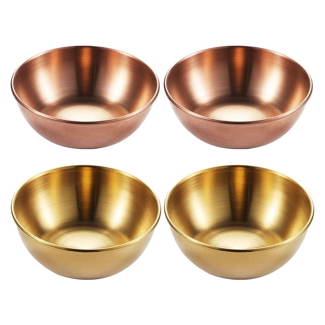 Juego de 4 platos para aperitivos, salsas y especias de acero inoxidable.