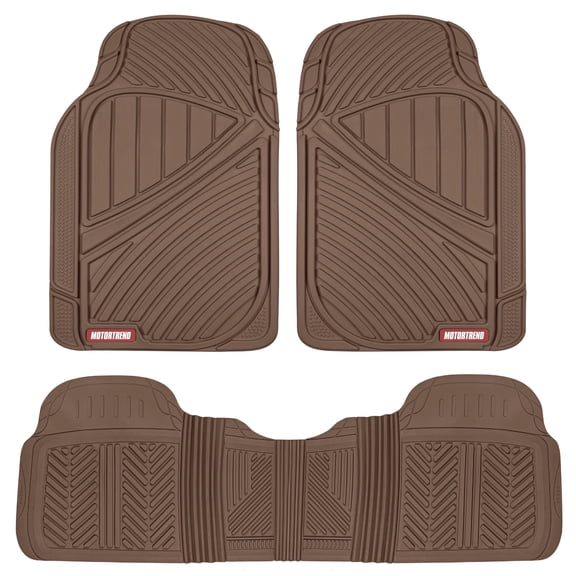 Motor Trend FlexTough Performance All Weather Rubber Car Floor Mats - 3 Piece Floor Mats Automotive Liners for Cars Truck SUV, Heavy-Duty Waterproof (Brown)