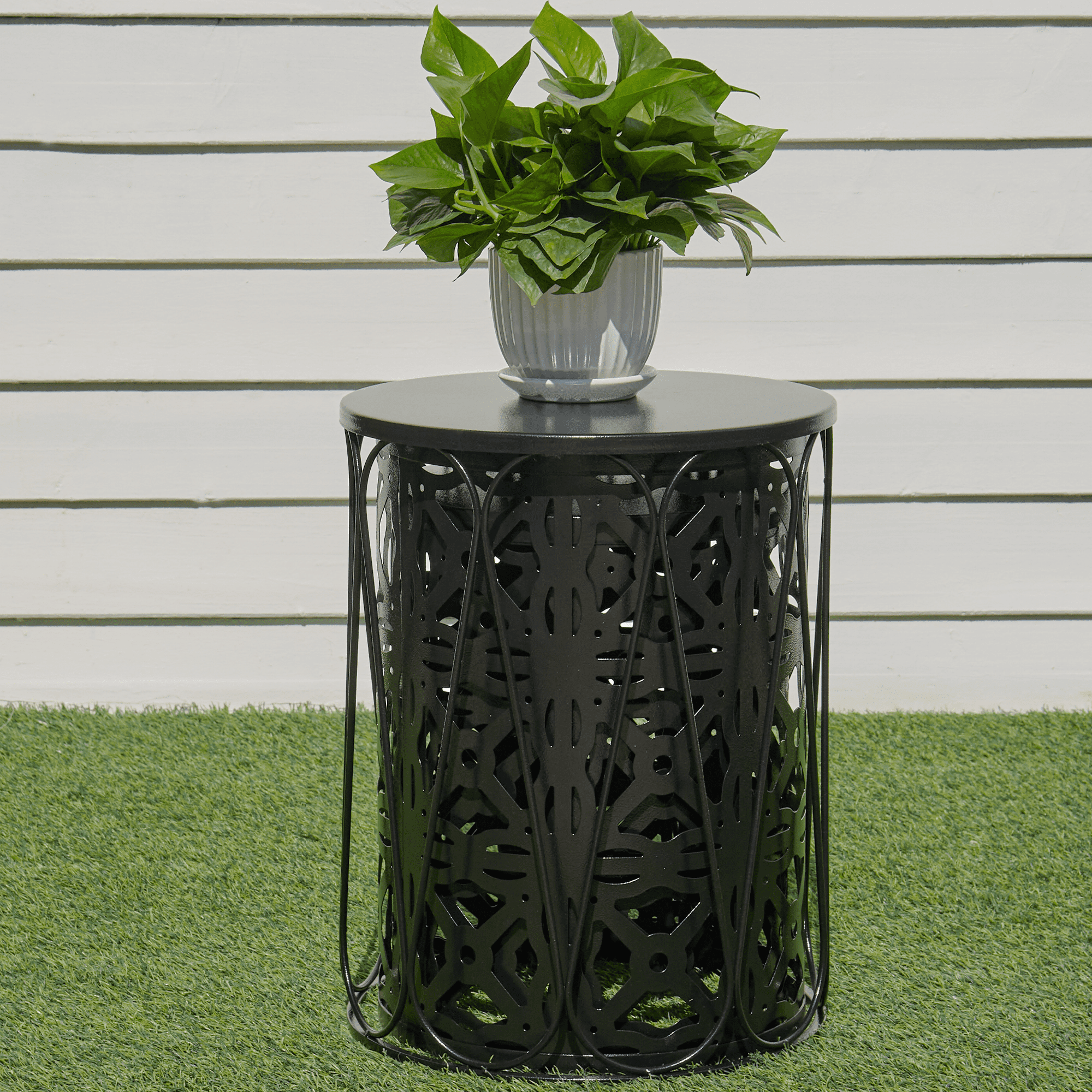 Y&M Set of 3 Garden Black Accent Decorative Stool, Nesting Metal Round Coffee Table, Black End Tables, Heavy Duty Meta Plant Stand Decorative Garden Stool, Outdoor Multifunctional Use