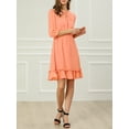 thumbnail image 5 of MODA NOVA Juniors Layered Ruffle Hem 3/4 Sleeves Smocked A-Line Chiffon Dress, 5 of 6