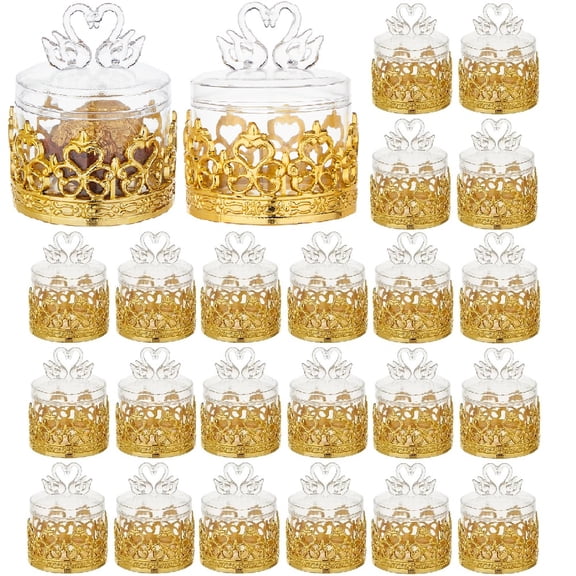 24Pcs Swan Candy Boxes with Gold Crown Design, Clear Plastic Wedding Favor Boxes Mini Gift Containers for Candy Chocolate Party Favors Bridal Shower Birthday Decoration