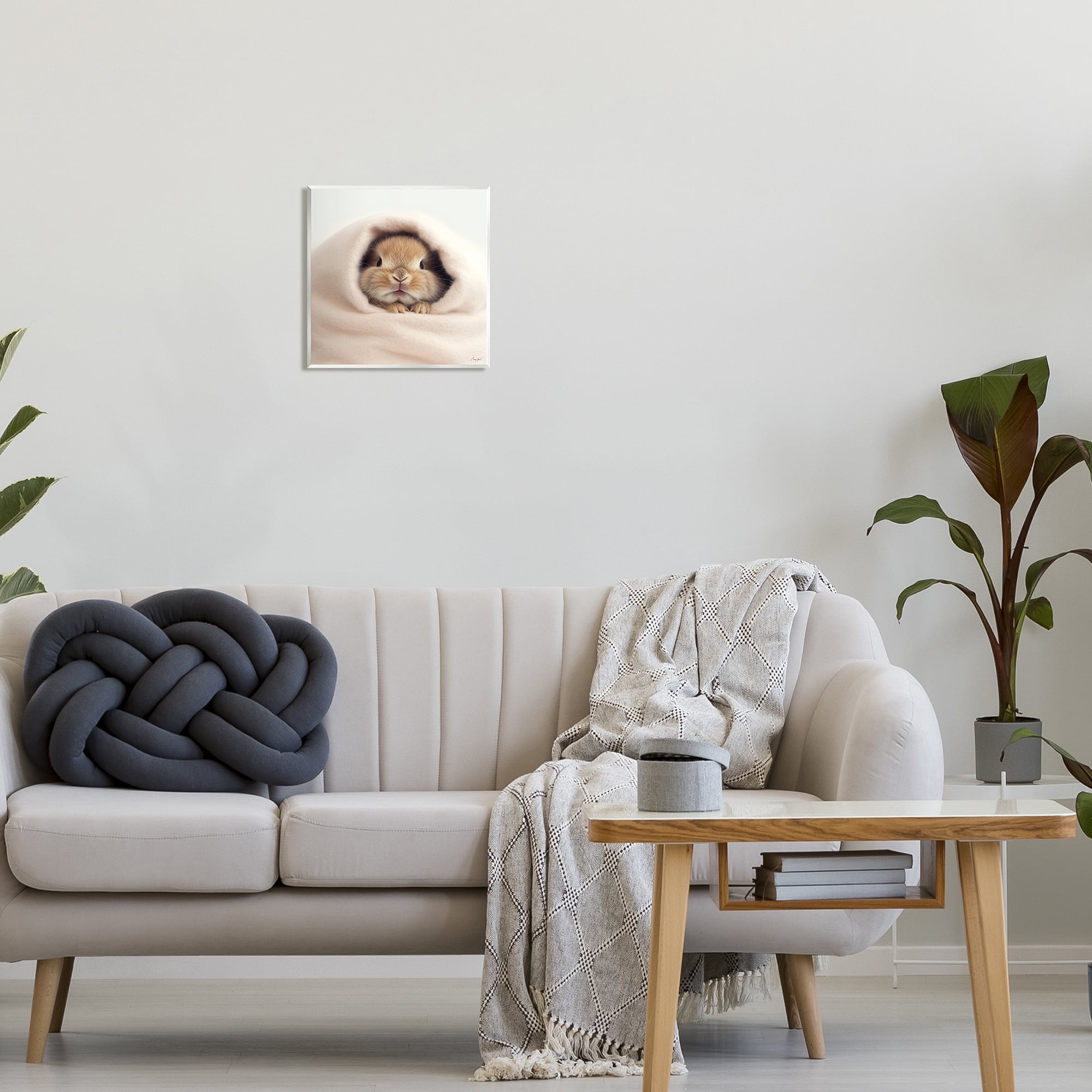 Stupell Industries Baby Bunny in Blanket Animals & Insects Painting Unframed Art Print Wall Art, 12 x 12