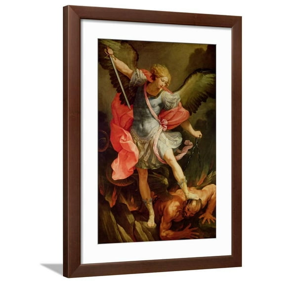 The Archangel Michael Defeating Satan, Figurative Religion Framed Art Print Wall Art by Guido Reni