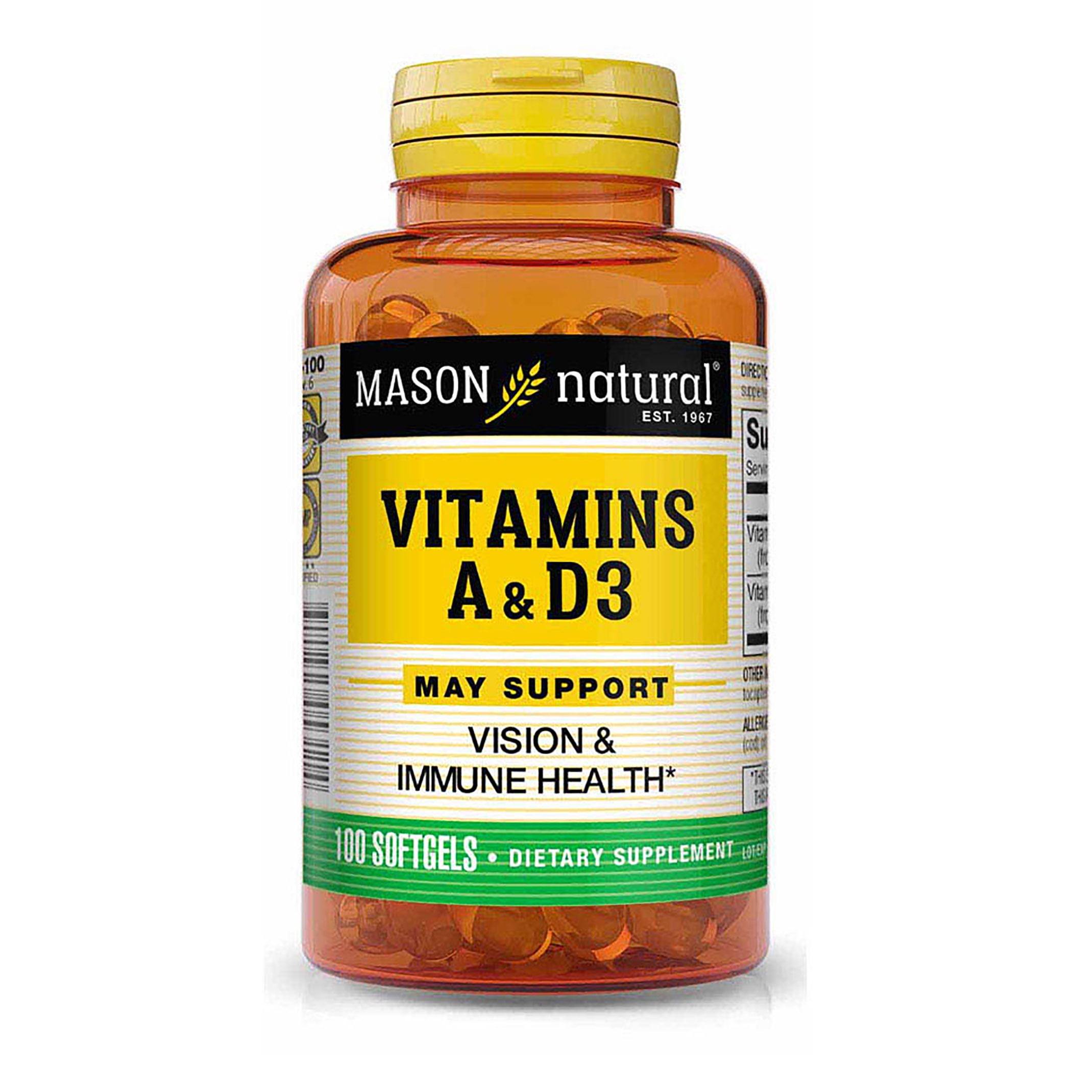 Mason Natural Vitamins A & D3 From Fish Liver Oil - Healthy Vision and Immune Health, Improved Muscle and Nerve Function, 100 Softgels