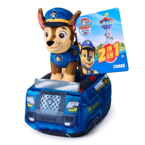PAW Patrol Chase 2-in-1 Vehicle Plush, 6-Inch Stuffed Animal with 8-Inch Plush Toy Police Cruiser