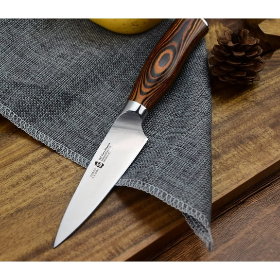 Tuo Cutlery 4" Small Paring Kitchen Fruit Knife, German Steel with Pakkawood Handle with Case, Fiery Series