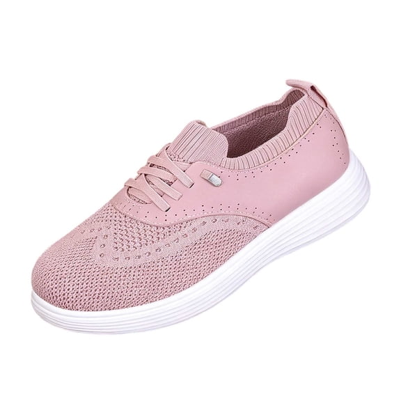 CYMMPU Women's Breathable Knit Slip On Walking Sneakers, Lightweight Low Top Casual Daily Shoes Pink 40