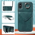thumbnail image 6 of for iPhone X/XS PU Leather Back + TPU Frame Rugged Case, Classic 360 Rotating Ring Kickstand Card Slots Shoulder Strap Drop Protective Slim Fit Shockproof Phone Case Cover, Green, 6 of 12
