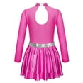 thumbnail image 2 of Yeahdor Girls Figure Ice Skating Dress Jazz Modern Dancewear Halter V Neck Long Sleeve Shiny Sequins Ballet Leotard Dress Hot Pink 12, 2 of 5
