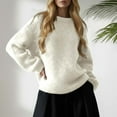 thumbnail image 2 of SGMVNU Womens Soft Fuzzy Knit Sweater Oversized Cozy Knitted Pullover Tops Long Sleeve Casual Crewneck Sweaters Fall Winter Clothes White XXL, 2 of 4
