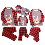 JYYYBF Xingqing Christmas Family Matching Pajamas Set Deer Plaid Print Tops Pants 2PCS Sleepwear for Adult Kids