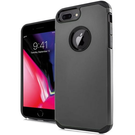 iPhone 8 Plus Case, With [Tempered Glass Screen Protector Included], STARSHOP Drop Protection Dual Layers Phone Cover - Black
