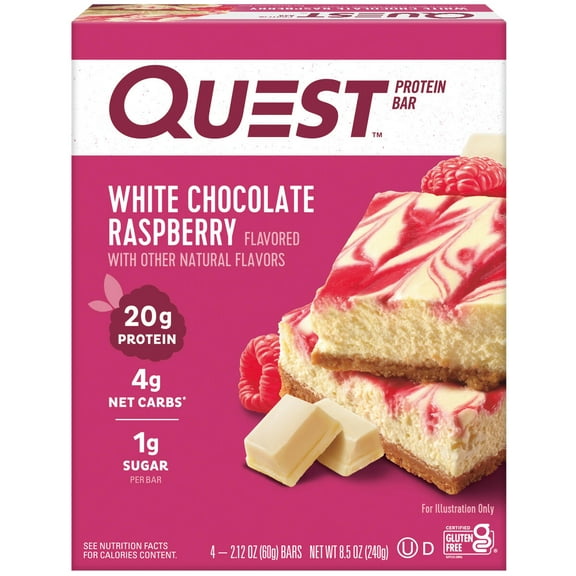 Quest Protein Bar, White Chocolate Raspberry, 20g Protein, Gluten Free, 4 Ct